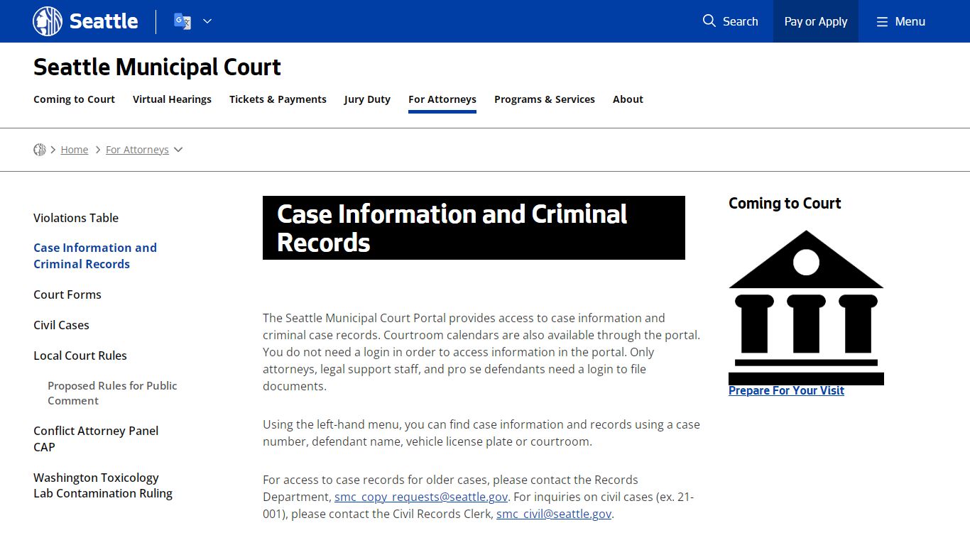 Case Information and Criminal Records - Courts | seattle.gov